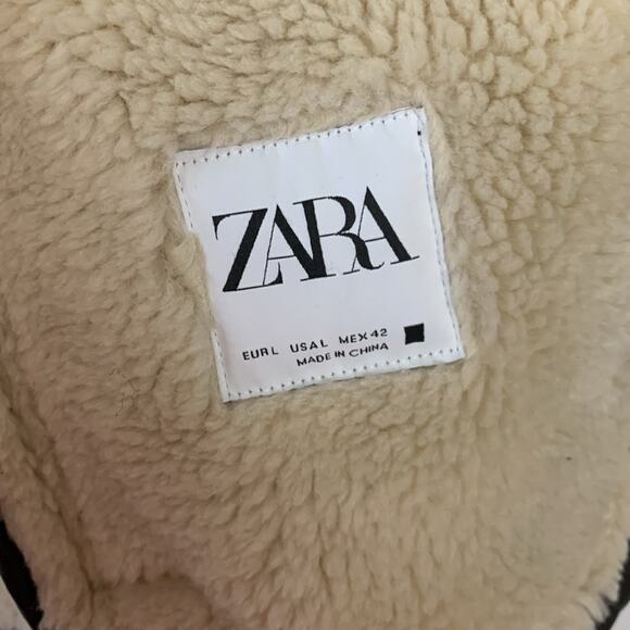 Zara womens large faux leather faux sheapling jacket pleather coat cold - Picture 3 of 11